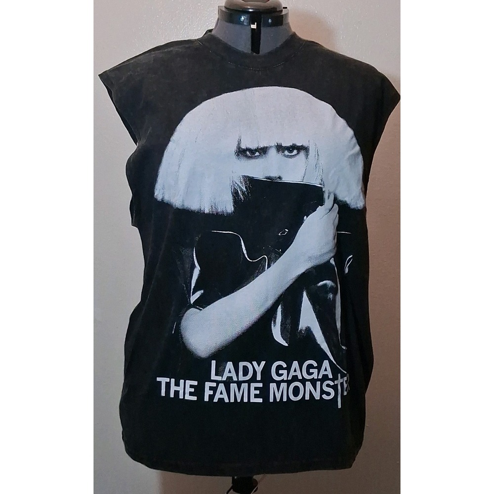 Lady Gaga The Fame Monster Acid Wash Muscle Tank Shirt Large Black NWT